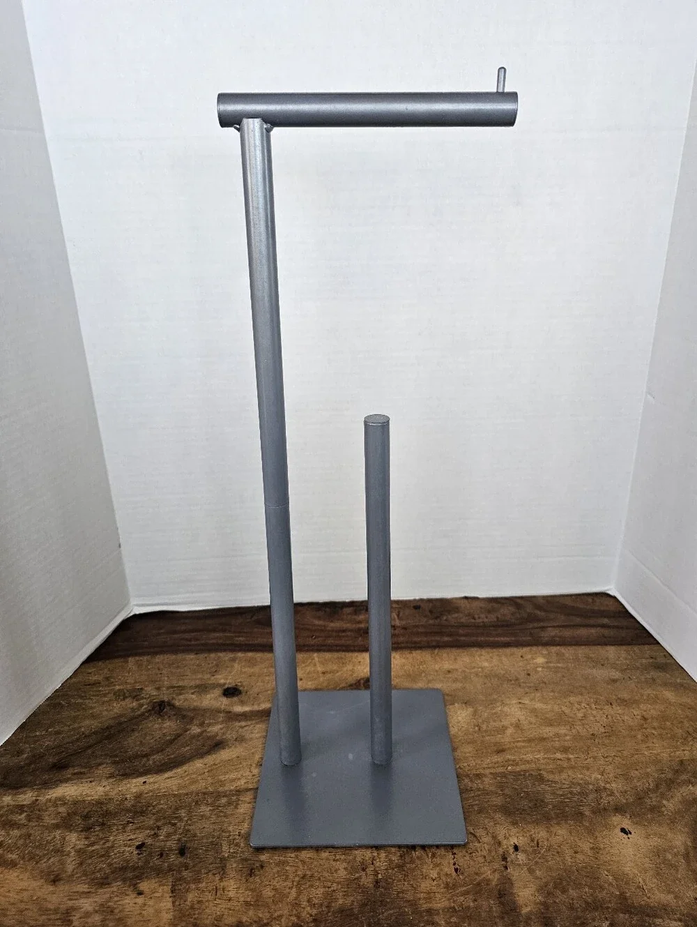 Freestanding Toilet Paper Holder Stand with Storage, Metal Gray Finish Fits 4